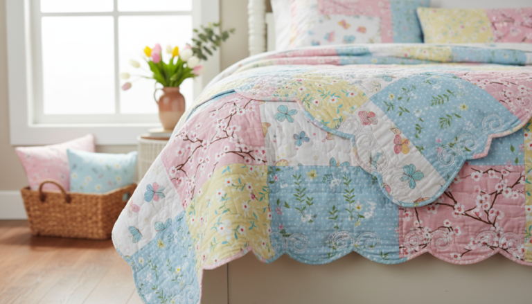 Découvrez ce magnifique quilt à bord festonné de notre collection Walmart, idéal pour la douceur du printemps