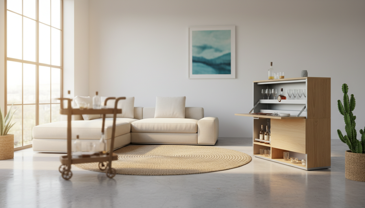 découvrez comment un simple échange de mon ancien bar roulant contre un meuble gain de place a complètement transformé ma pièce, optimisant l'espace avec style et fonctionnalité.